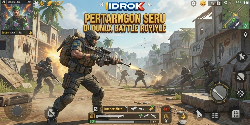 Screenshot gameplay IDROK menunjukkan aksi seru dalam pertarungan Battle Royale.