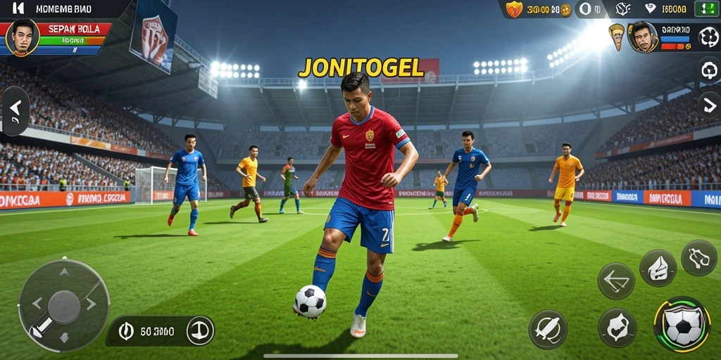 Tangkapan layar JONITOGEL menampilkan aksi seru di lapangan sepak bola.